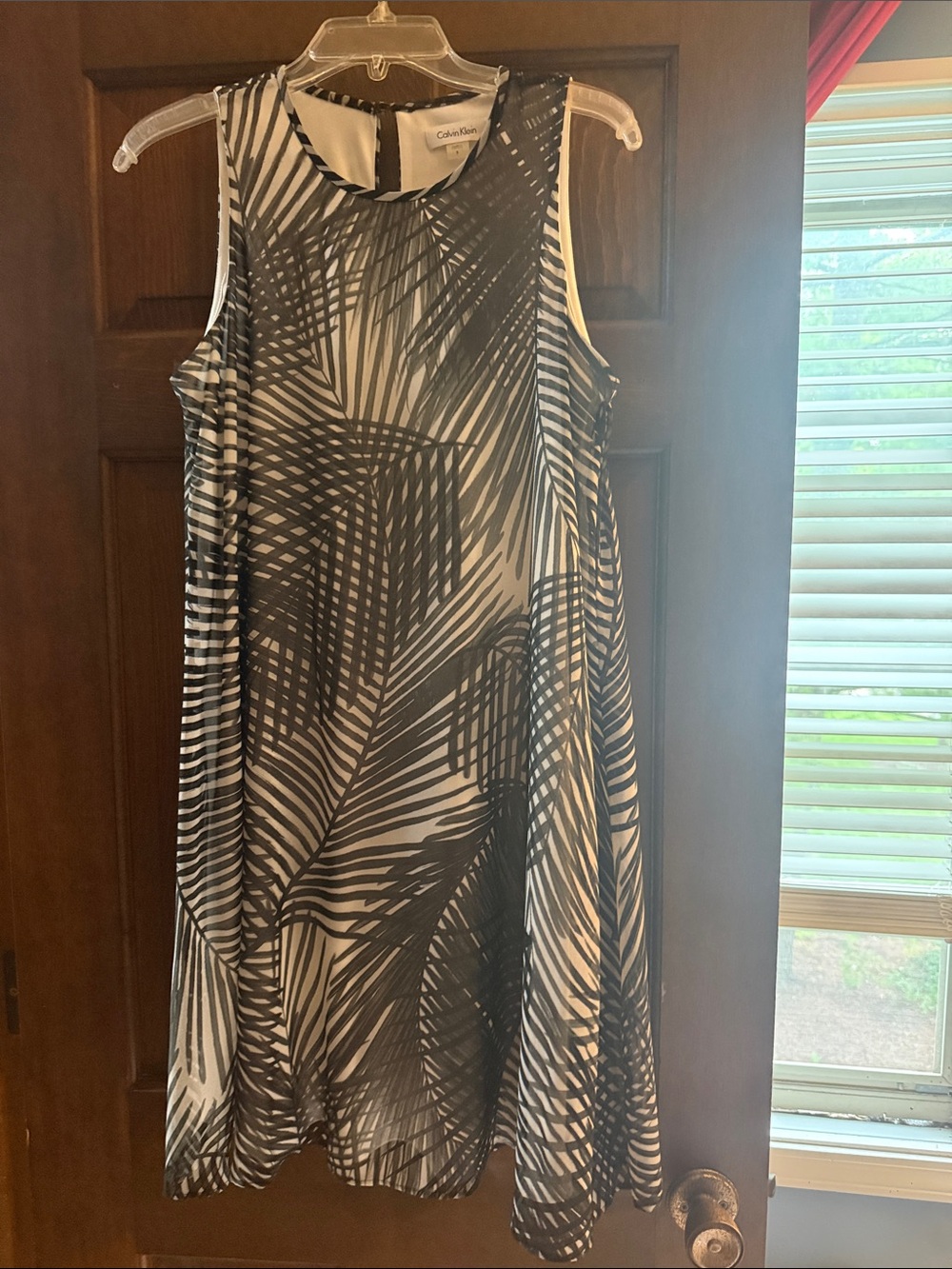 Calvin Klein Black and White Palm-Print Midi Dress